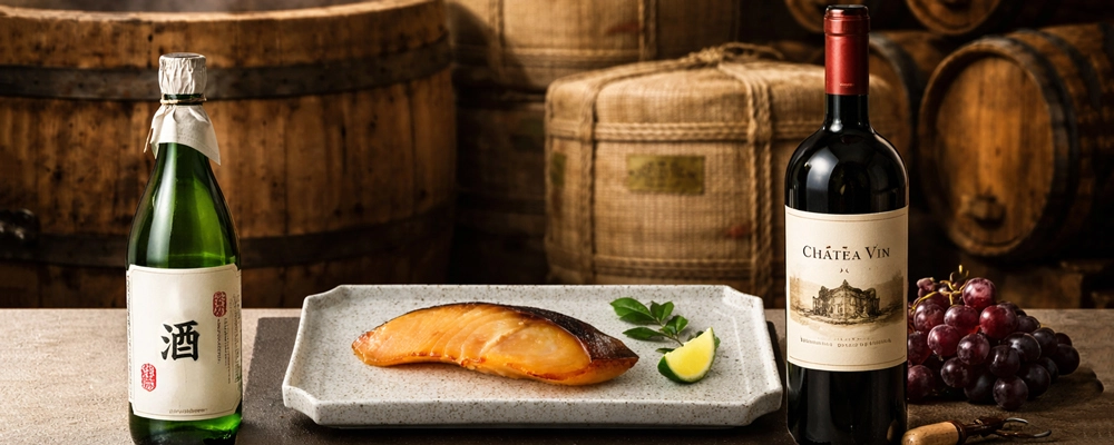 日本酒とワインと銀だら粕漬のペアリングイメージ